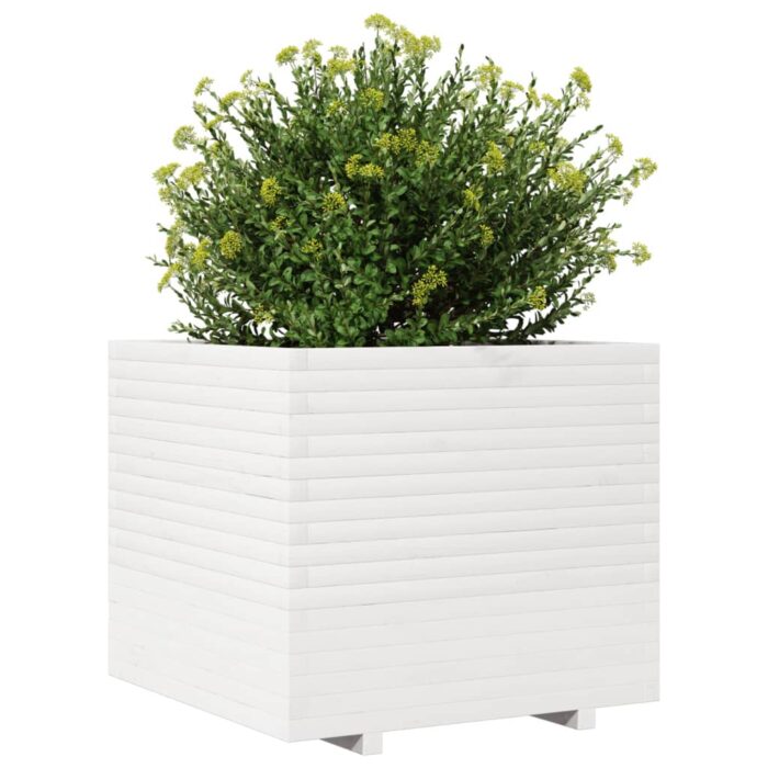 Jardinière blanc 80x80x72 cm bois de pin massif – Image 2