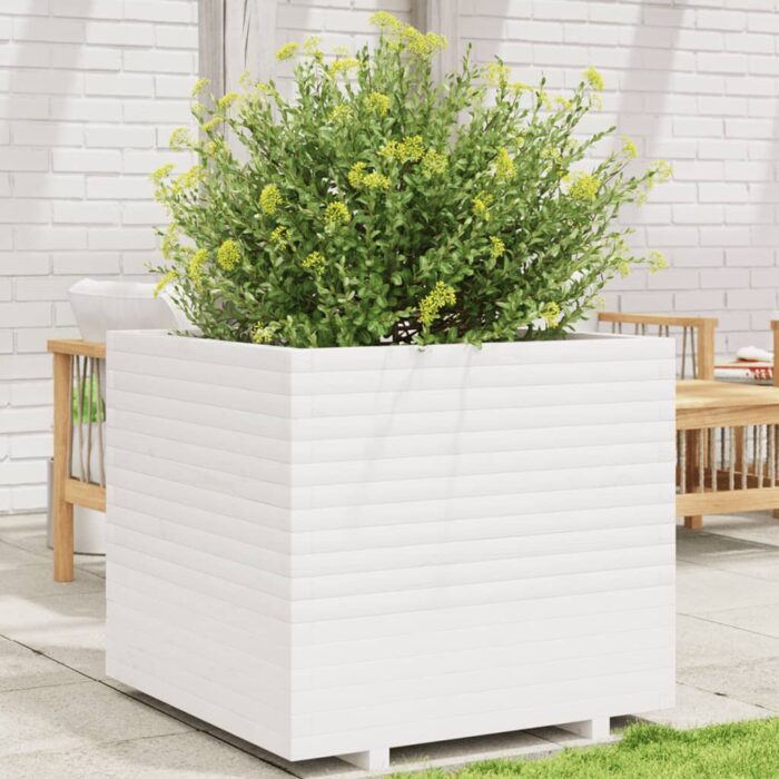 Jardinière blanc 80x80x72 cm bois de pin massif – Image 1