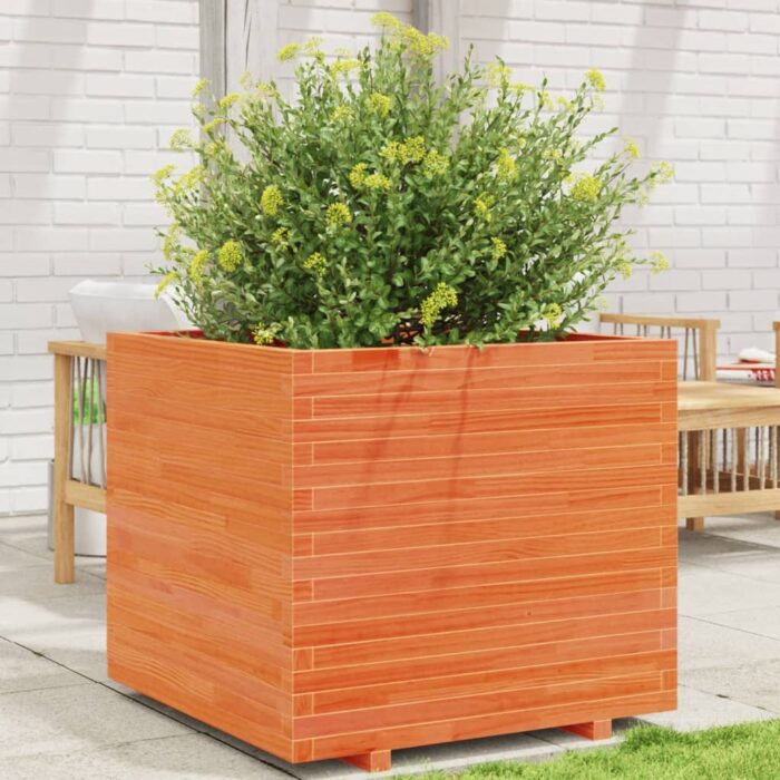 Jardinière cire marron 80x80x72 cm bois de pin massif – Image 1