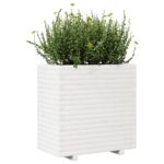 Jardinière blanc 70x40x72 cm bois de pin massif – Image 2