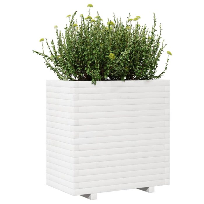 Jardinière blanc 70x40x72 cm bois de pin massif – Image 2