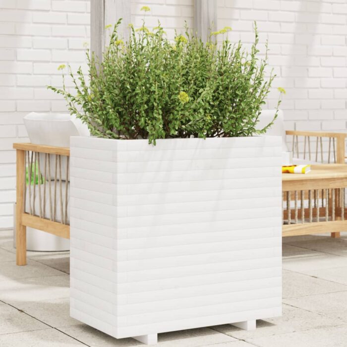 Jardinière blanc 70x40x72 cm bois de pin massif – Image 1