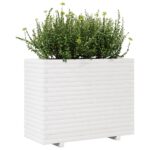 Jardinière blanc 90x40x72 cm bois de pin massif – Image 2