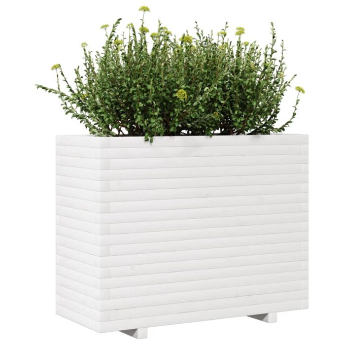 Jardinière blanc 90x40x72 cm bois de pin massif – Image 2
