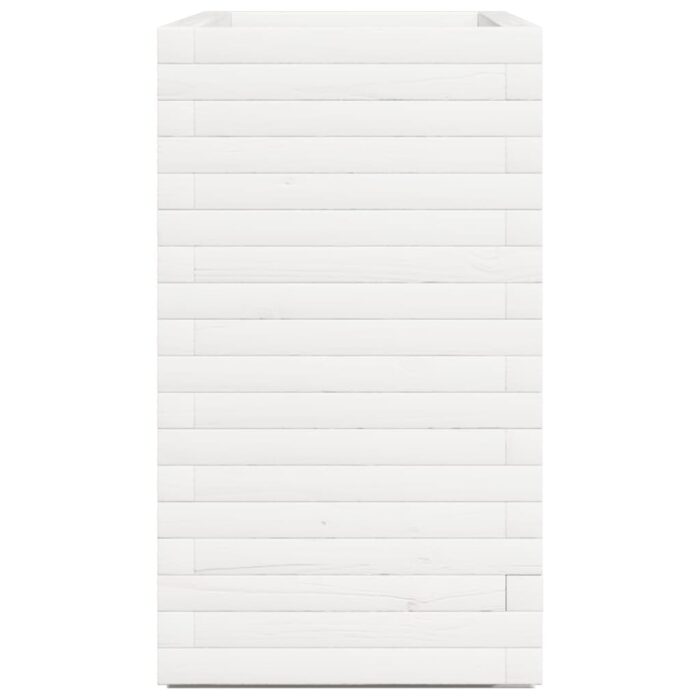 Jardinière blanc 90x40x72 cm bois de pin massif – Image 4