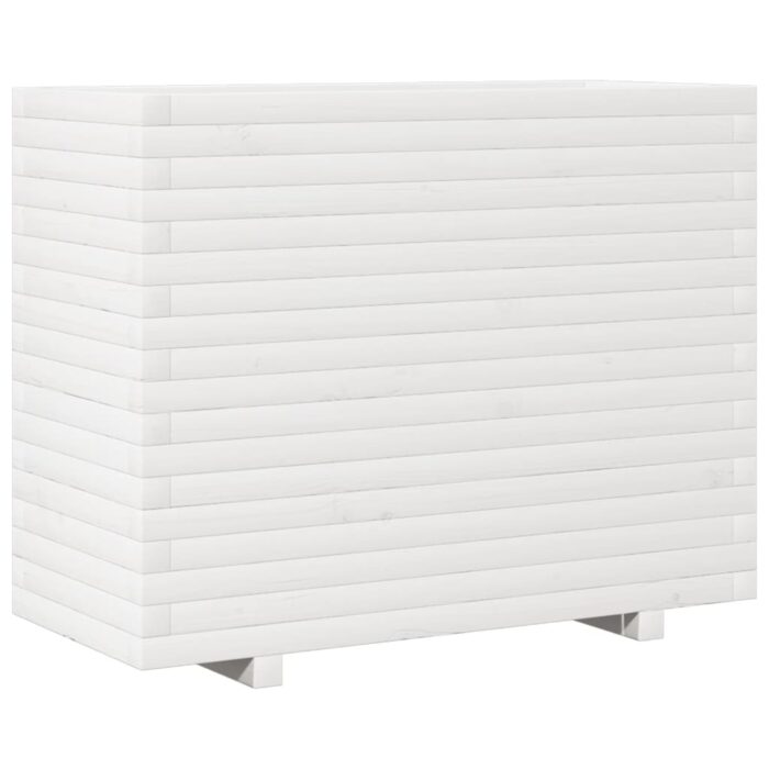 Jardinière blanc 90x40x72 cm bois de pin massif – Image 5
