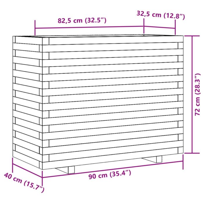 Jardinière blanc 90x40x72 cm bois de pin massif – Image 8