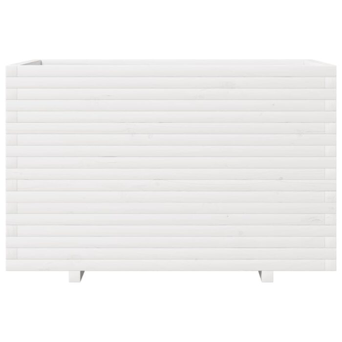Jardinière blanc 110x60x72 cm bois de pin massif – Image 3