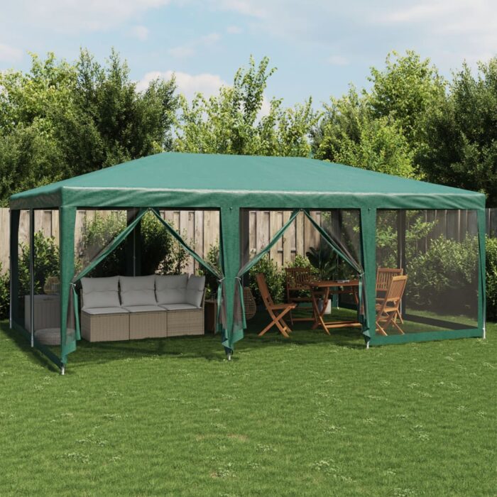 Tente de fête avec 10 parois latérales en maille vert 6x4m PEHD – Image 1