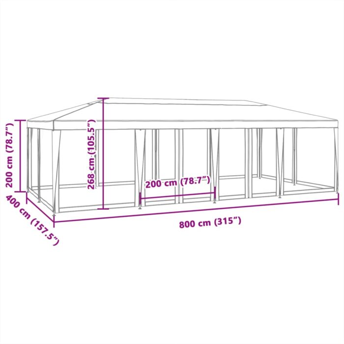 Tente de fête avec 12 parois latérales en maille bleu 8x4m PEHD – Image 6