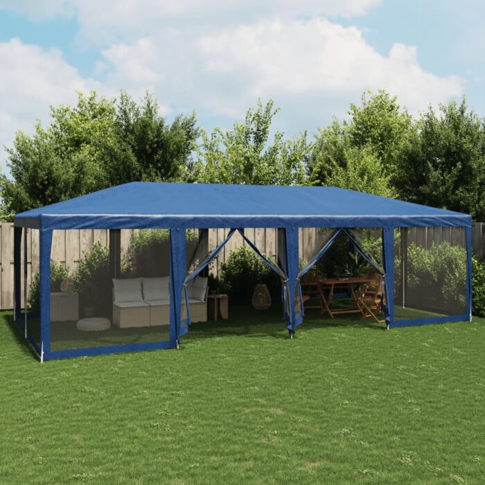 Tente de fête avec 12 parois latérales en maille bleu 8x4m PEHD – Image 1