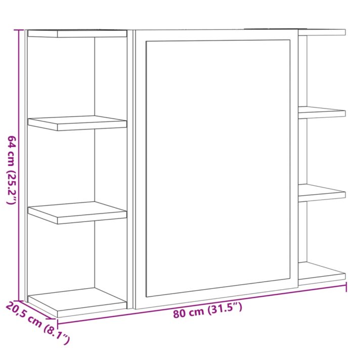 Armoire à miroir de bain Chêne sonoma 80x20,5x64 cm Aggloméré – Image 10