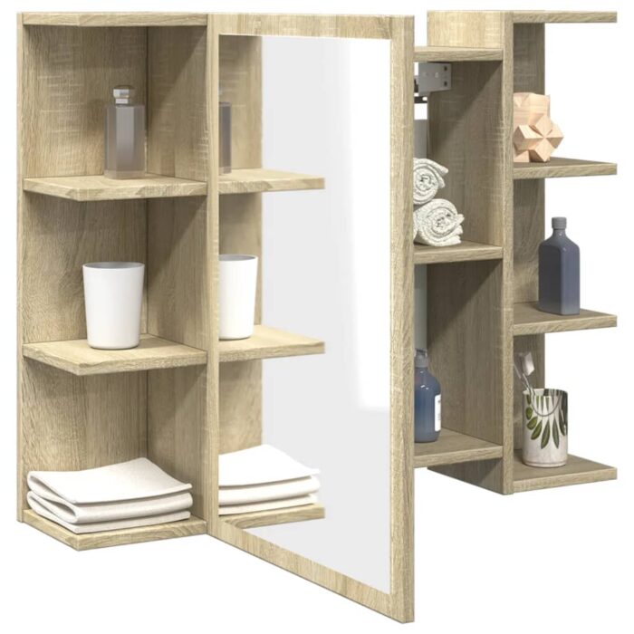 Armoire à miroir de bain Chêne sonoma 80x20,5x64 cm Aggloméré – Image 2