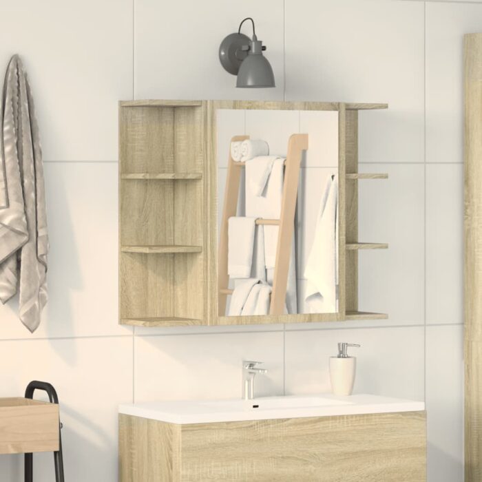 Armoire à miroir de bain Chêne sonoma 80x20,5x64 cm Aggloméré – Image 1