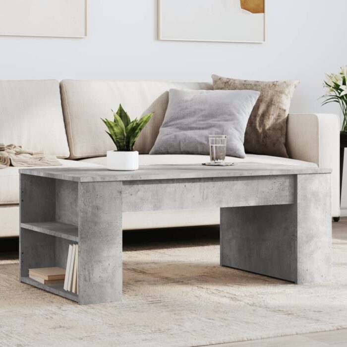 Table basse gris béton 102x55x42 cm bois d'ingénierie – Image 1