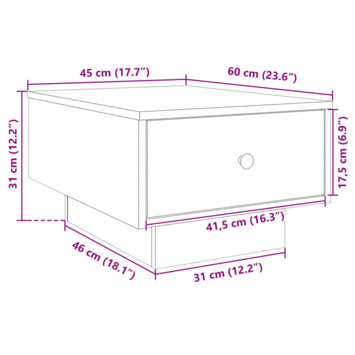 Table basse chêne marron 60x45x31 cm bois d'ingénierie – Image 8
