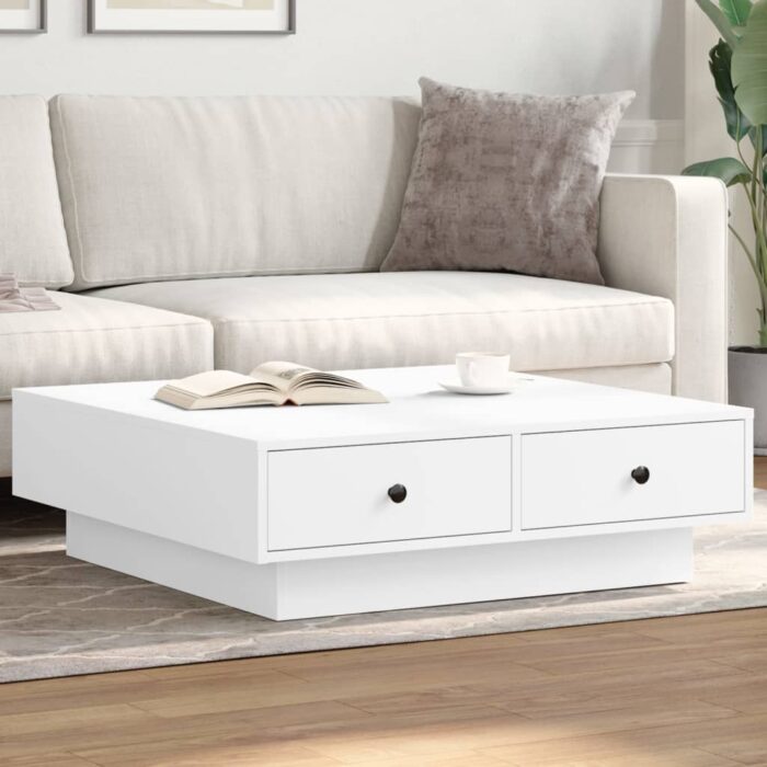 Table basse Blanc 90x90x28 cm Aggloméré – Image 1
