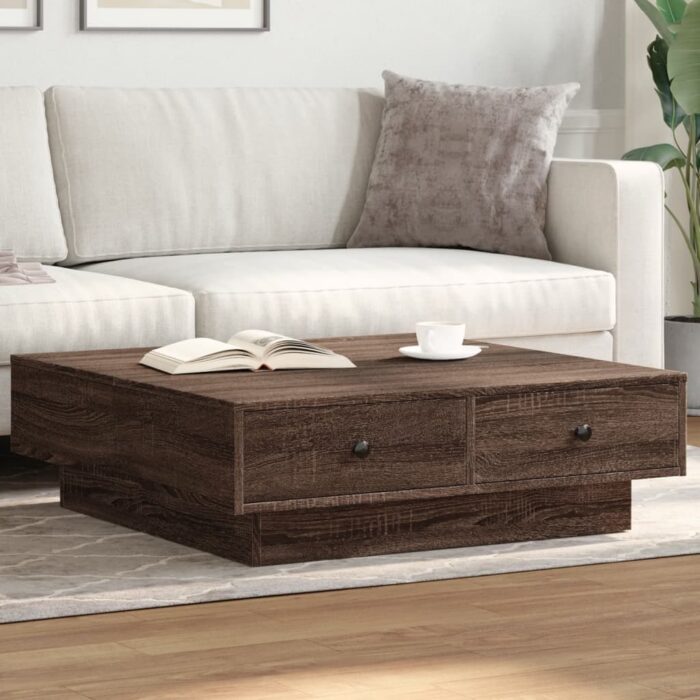 Table basse Chêne marron 90x90x28 cm Bois d'ingénierie – Image 1