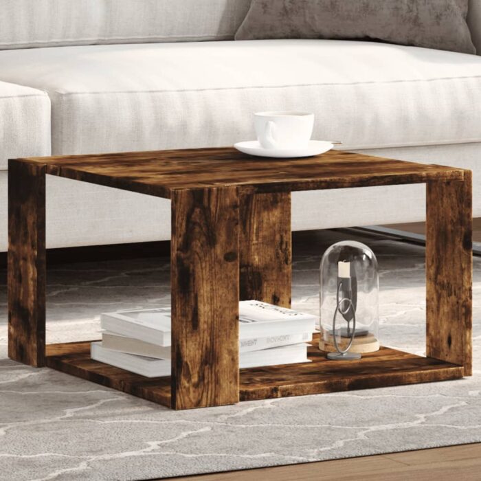 Table basse chêne fumé 51,5x51,5x30 cm bois d'ingénierie – Image 1