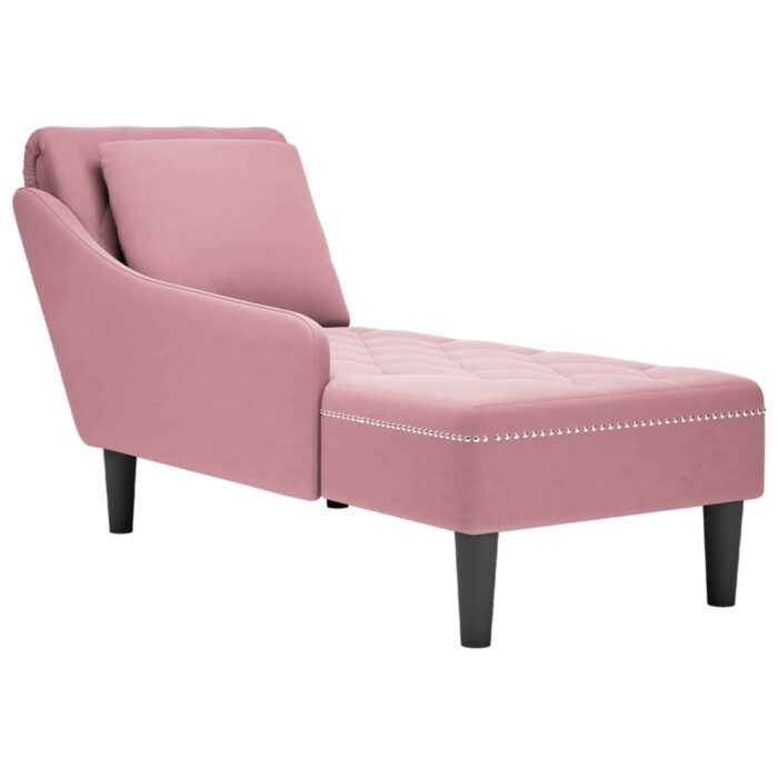 Fauteuil long avec coussin et accoudoir droit rose velours – Image 1