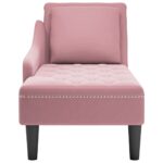 Fauteuil long avec coussin et accoudoir droit rose velours – Image 3