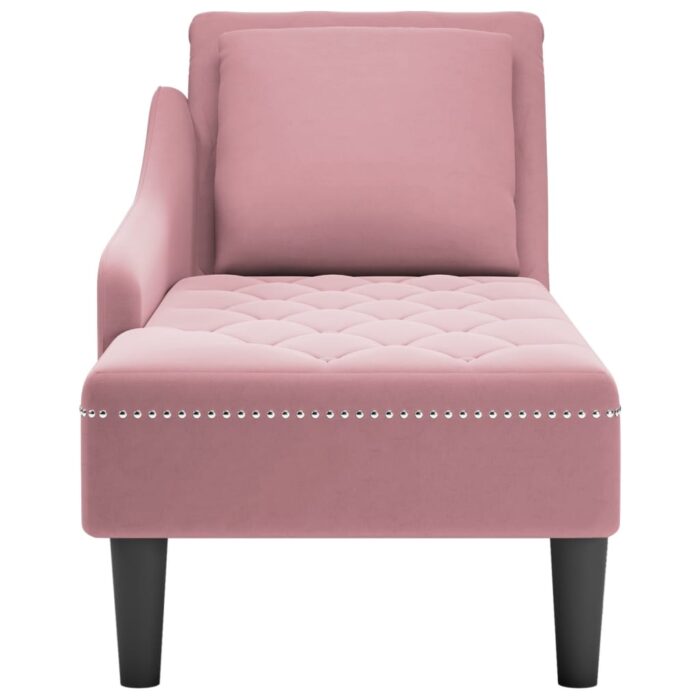 Fauteuil long avec coussin et accoudoir droit rose velours – Image 3