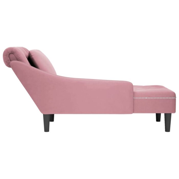 Fauteuil long avec coussin et accoudoir droit rose velours – Image 4