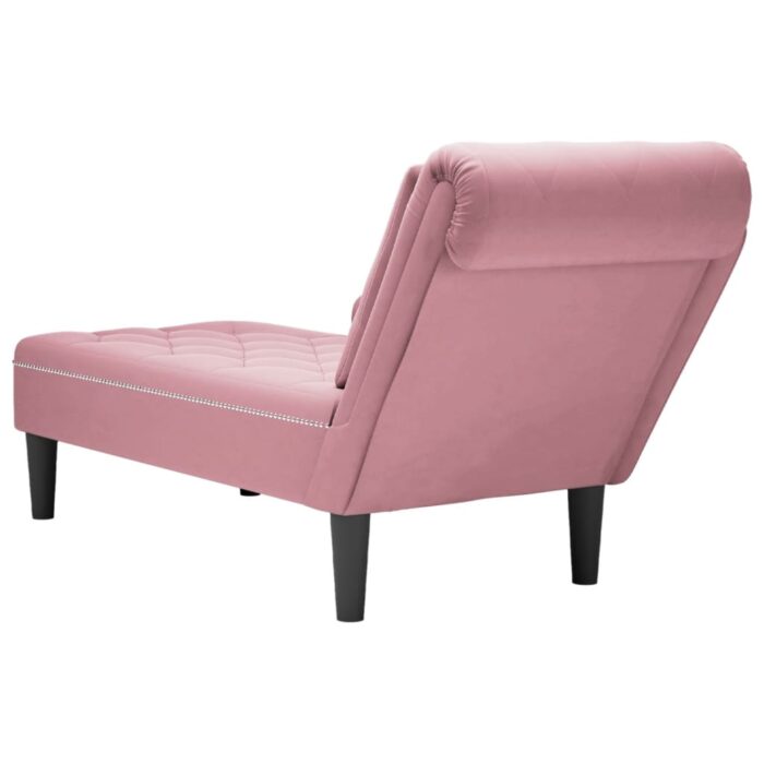 Fauteuil long avec coussin et accoudoir droit rose velours – Image 5