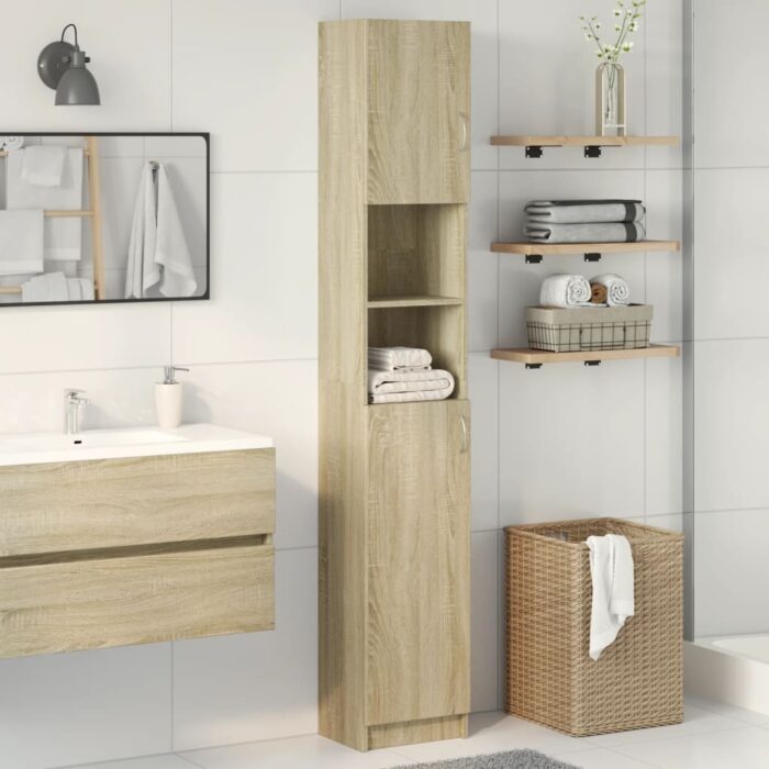 Armoire de salle de bain Chêne sonoma 32x25,5x190 cm Aggloméré – Image 1