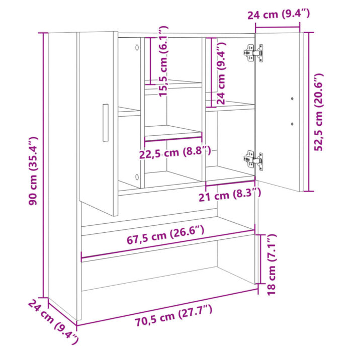 Meuble pour machine à laver Chêne sonoma 70,5x24x90 cm – Image 10