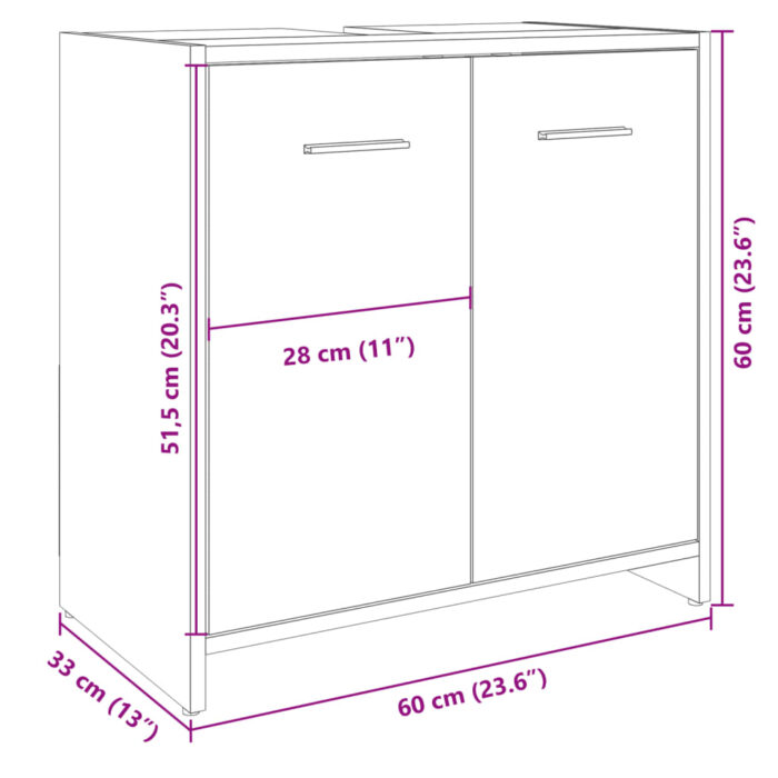 Armoire lavabo de salle de bain chêne sonoma 60x33x60 cm – Image 8