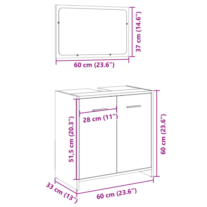 Ensemble de meubles de salle de bain 2 pcs chêne sonoma – Image 8