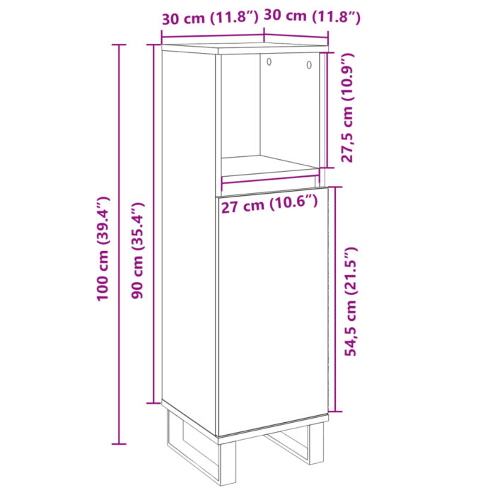 Armoire salle de bain chêne sonoma 30x30x100 cm – Image 8