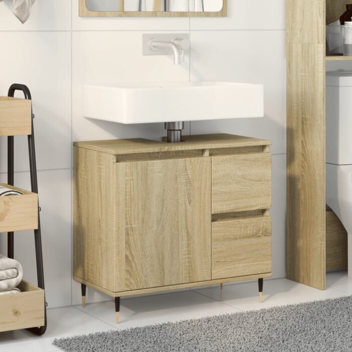 Armoire lavabo de salle de bain chêne sonoma bois d'ingénierie – Image 1