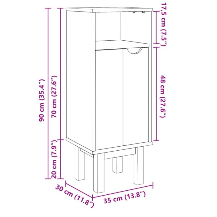 Armoire de salle de bain "OTTA" 35x30x90 cm bois massif de pin – Image 6