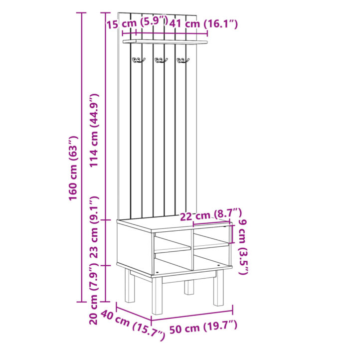 Meuble d'entrée OTTA 50x40x160 cm bois massif de pin – Image 7