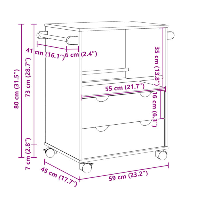 Chariot de cuisine OTTA 59x45x80 cm bois massif de pin – Image 7