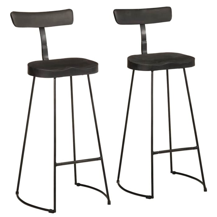 Tabourets de bar lot de 2 noir 49x43x103cm bois manguier massif – Image 1