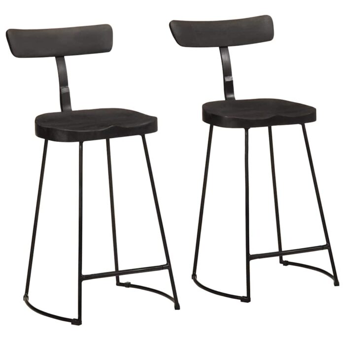 Tabourets de bar lot de 2 noir 49x43x88 cm bois manguier massif – Image 1