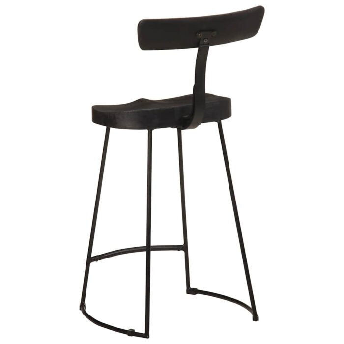 Tabourets de bar lot de 2 noir 49x43x88 cm bois manguier massif – Image 3