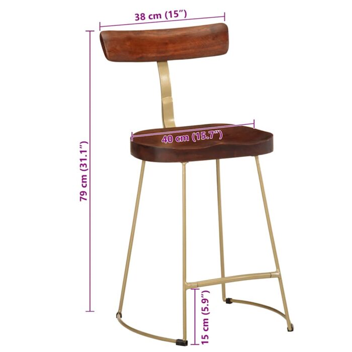 Tabourets de bar lot de 2 49x43x79 cm bois de manguier massif – Image 8
