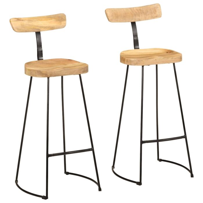 Tabourets de bar lot de 2 49x43x103 cm bois de manguier massif – Image 1