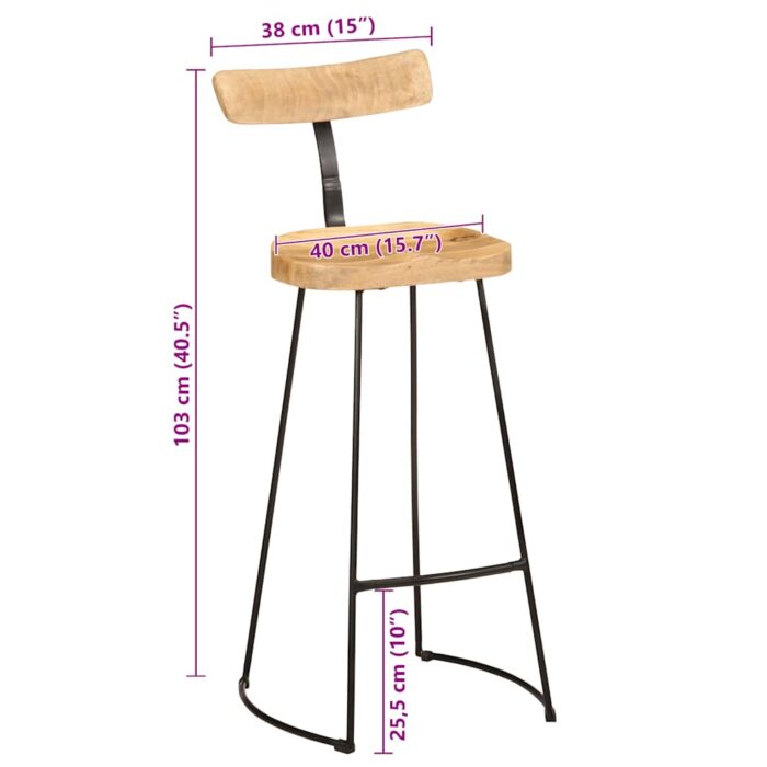 Tabourets de bar lot de 2 49x43x103 cm bois de manguier massif – Image 8