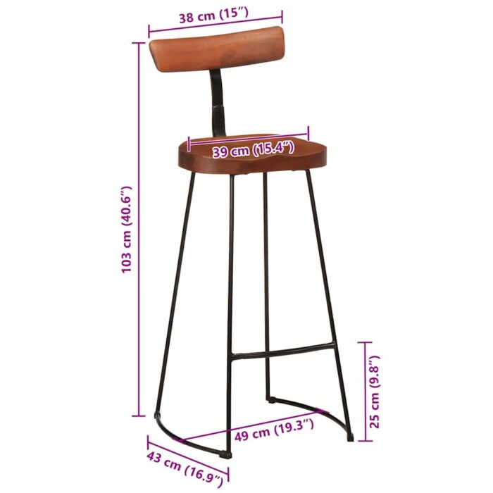 Tabourets de bar lot de 2 49x43x103 cm bois de manguier massif – Image 8
