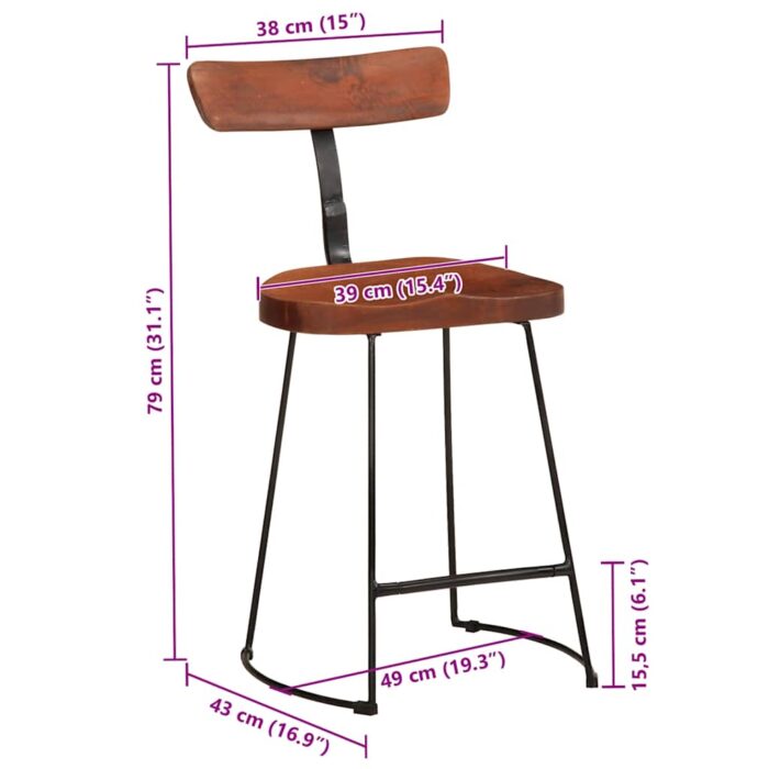 Tabourets de bar lot de 2 49x43x79 cm bois de manguier massif – Image 8