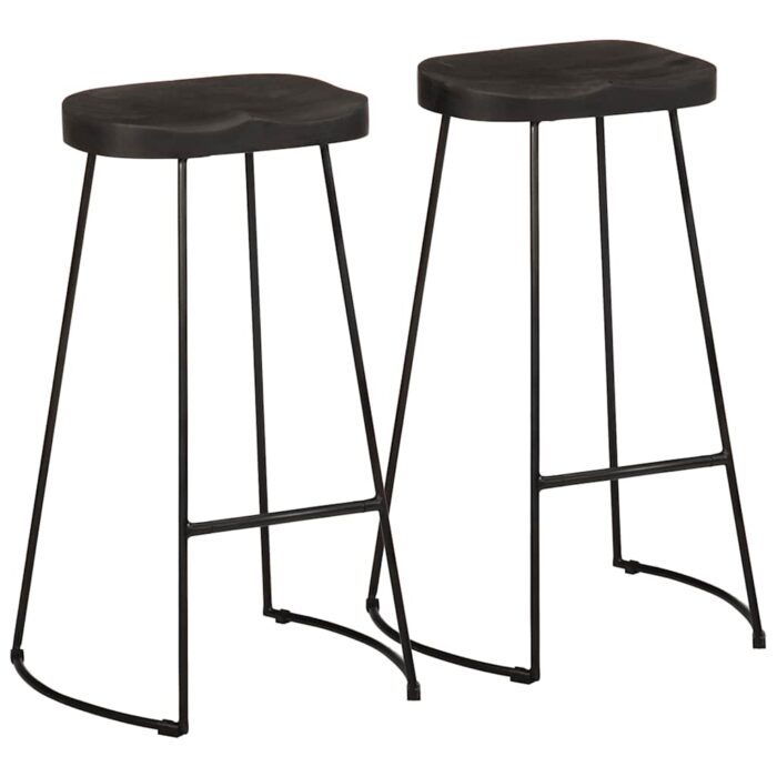 Tabourets de bar lot de 2 noir 45x40x78 cm bois manguier massif – Image 1