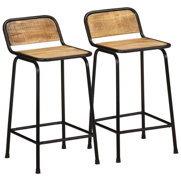 Tabourets de bar lot de 2 bois massif manguier brut – Image 1