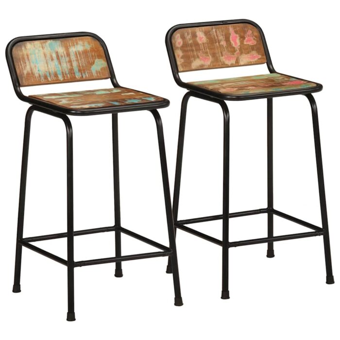 Tabourets de bar lot de 2 46x35,5x80cm bois massif récupération – Image 1
