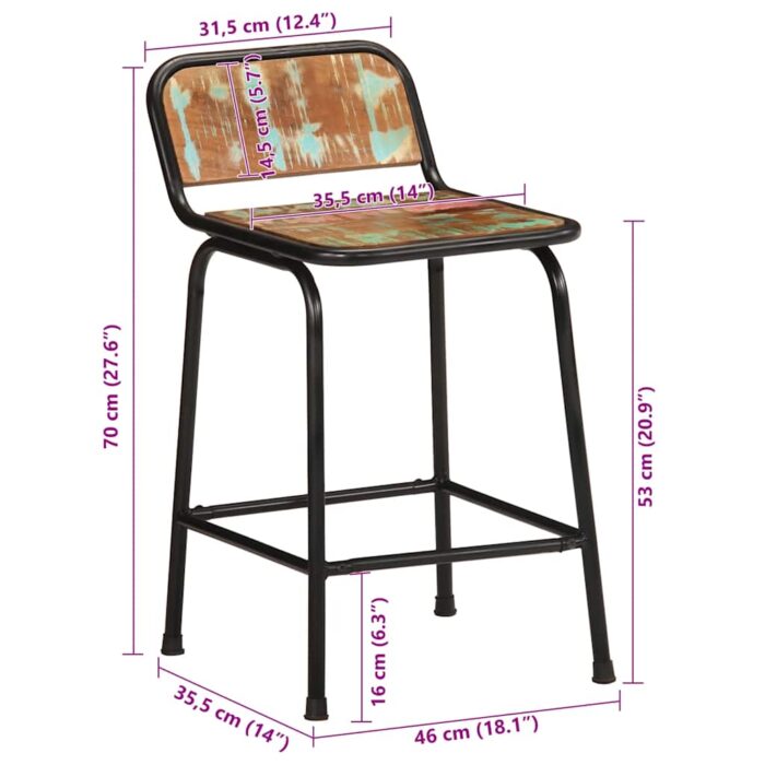 Tabourets de bar lot de 2 46x35,5x70cm bois massif récupération – Image 7