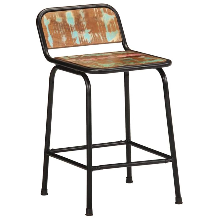 Tabourets de bar lot de 2 46x35,5x70cm bois massif récupération – Image 8